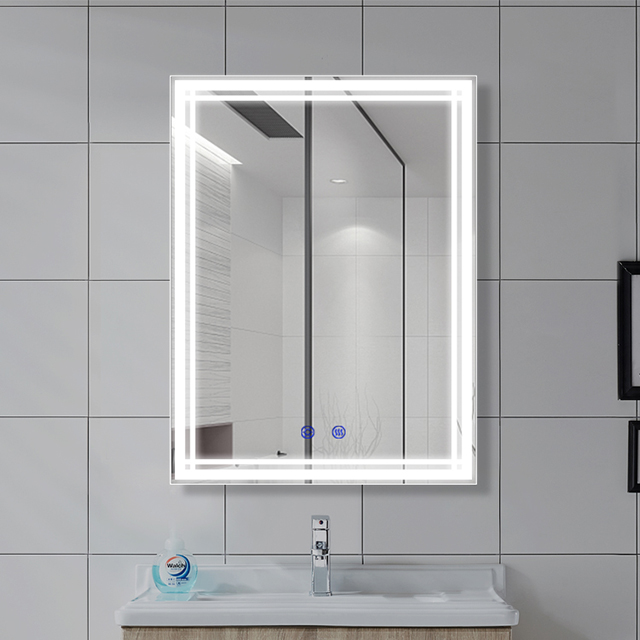 DP313 LED Lighted Anti-Fog Square Wall-Mounted Bathroom Mirror With ...